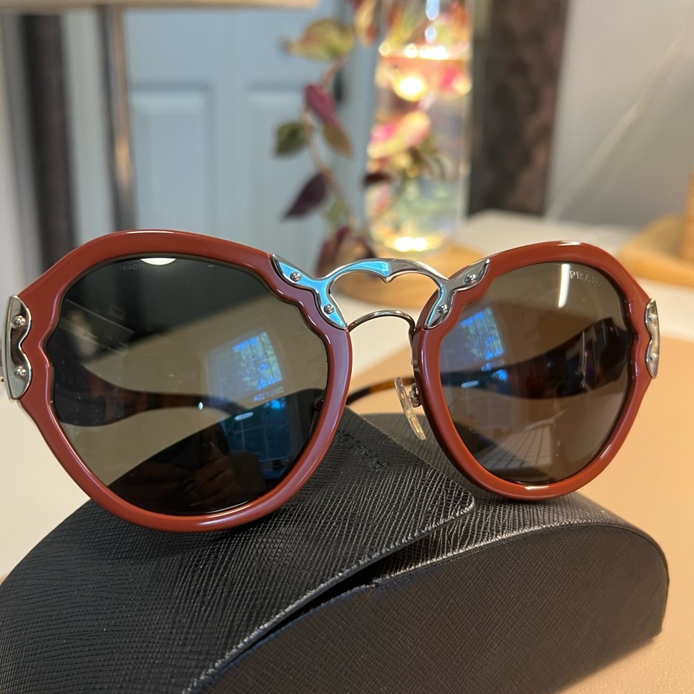 Prada Red and Silver Round Sunglasses